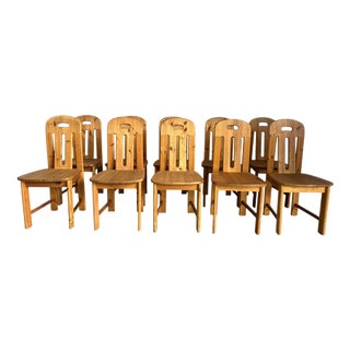 Pine Wood Dining Chairs from Effezeta, Italy, 1970s, Set of 10 For Sale