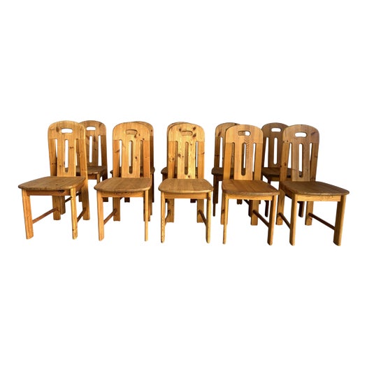 Pine Wood Dining Chairs from Effezeta, Italy, 1970s, Set of 10 For Sale