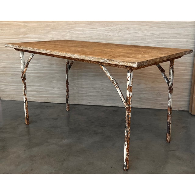 Antique White Outdoor Folding Frametable in Oxide Lacquered Iron Legs, Signed For Sale - Image 8 of 9