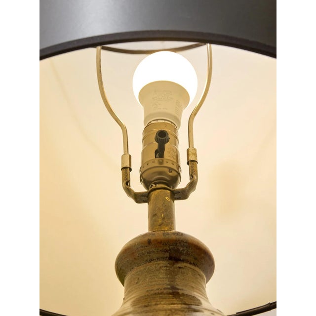 Black Vintage Boho Chic Drip Glaze Table Lamp With Black Shade For Sale - Image 8 of 11