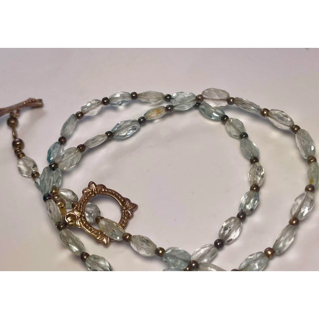Art Deco Gemstone Necklace Aquamarine Sterling Silver Necklace 17”. Art Deco Toggle Clasp. For Sale - Image 3 of 5