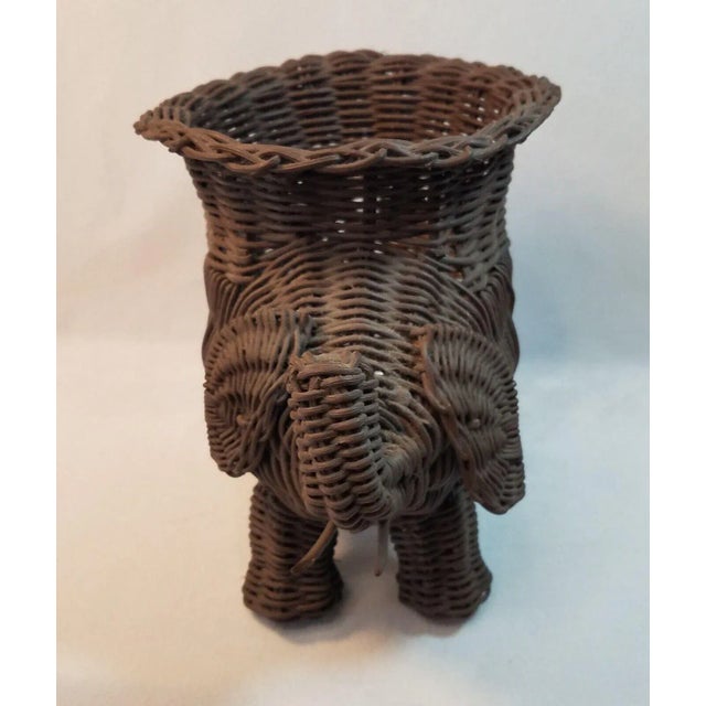 1970s Vintage Rattan Wicker Elephant Planter For Sale - Image 4 of 13