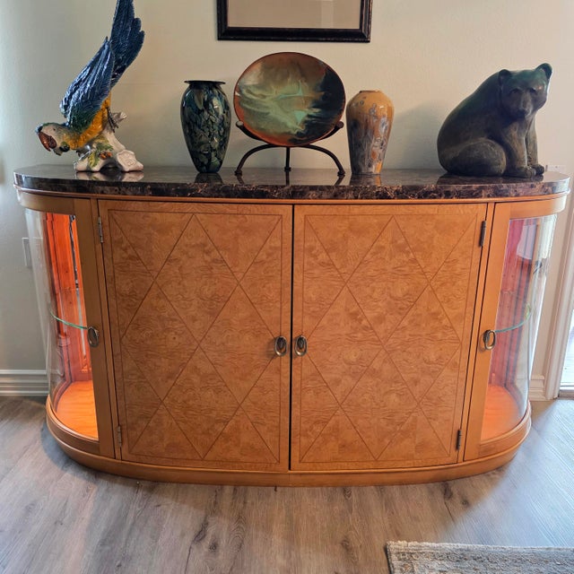 Art Deco Thomasville Bogart Luxe Marble Top Burl Wood Buffet For Sale - Image 3 of 6