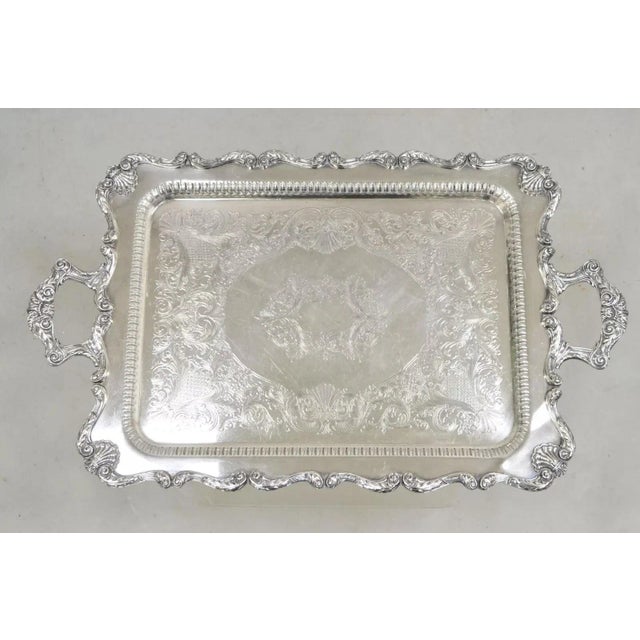 Mid 20th Century English Silver Mfg Large Victorian Ornate Silver Plated Serving Platter Tray For Sale - Image 12 of 12