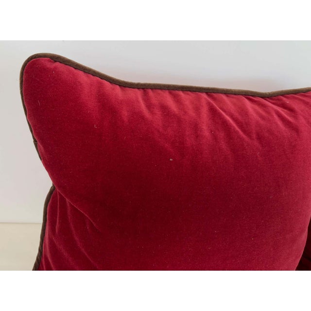 Pair of Burgundy Red Cotton Velvet Throw Pillows with Down Inserts For Sale - Image 4 of 10