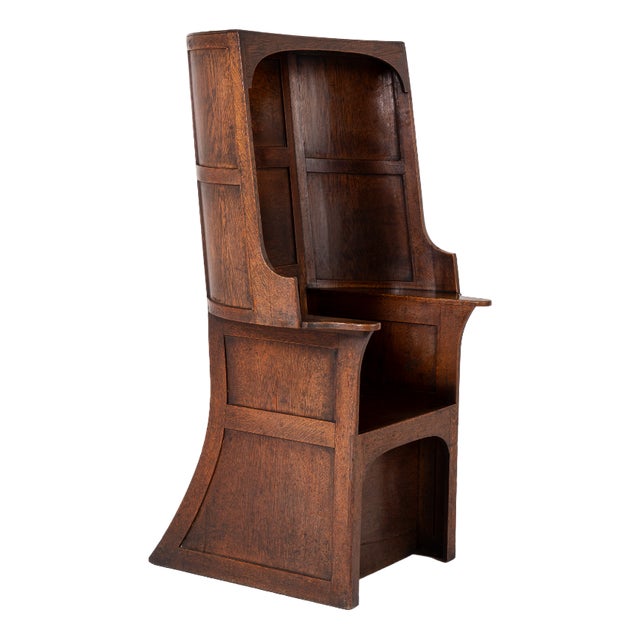Large Late 18th Century English Oak Hooded Chair For Sale