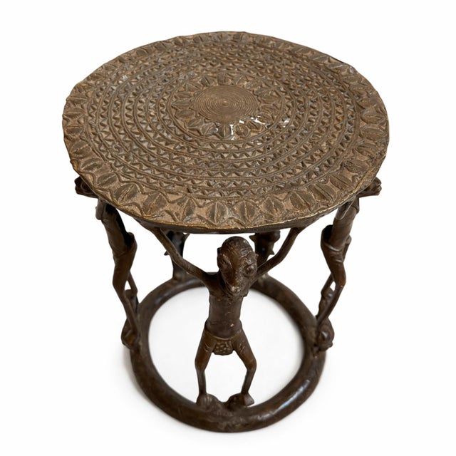 Tribal Vintage Bronze African Tikar Tribal Stool / Side Table For Sale - Image 3 of 7