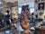 Large Teak Root natural wood sculpture on teak base with iron supports. Height: 42.75” x 17” width x 10.5” depth....