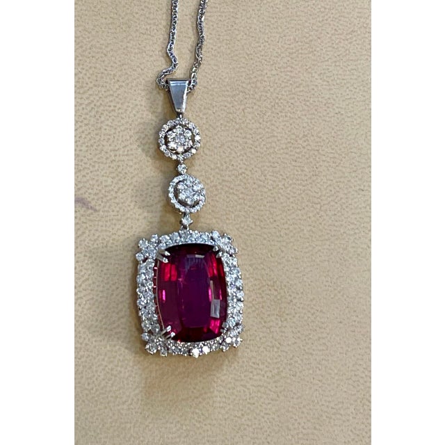 Gemstone 17 Carat Rubelite and 4 Carat Diamond Pendant / Necklace 14 Karat Gold, Estate For Sale - Image 7 of 18