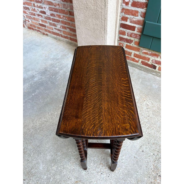 Antique English Petite Drop Leaf Table Barley Twist Gateleg Tiger Oak C1920 For Sale - Image 18 of 18