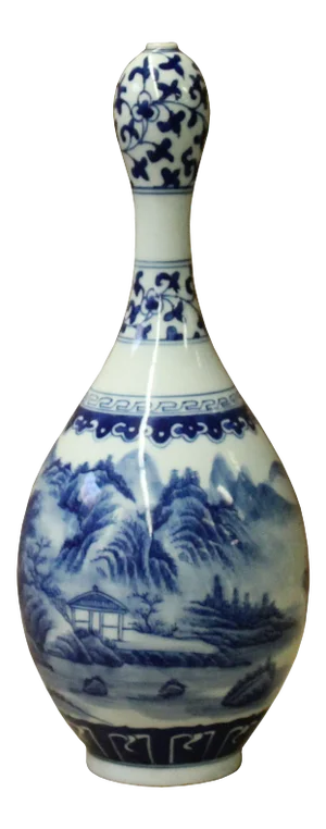 Chinese Blue White Porcelain Scenery Graphic Bulb Shape Vase