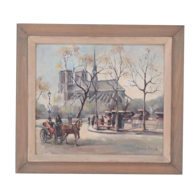 Wood Andre Michel (French, b.1945) "Notre-Dame De Paris Cathedral", Oil on Masonite. For Sale - Image 7 of 7