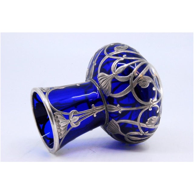 Blue Glass Jar with Islamic Style Silver Cut For Sale - Image 5 of 8