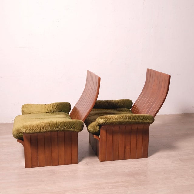 Handcrafted Armchairs in Velvet and Curved Wood, 1980s, Set of 2 For Sale - Image 10 of 18