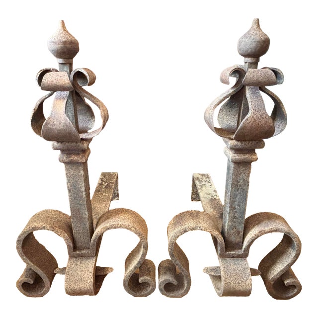 Early 19th Century French Forged Iron Andirons - A Pair For Sale