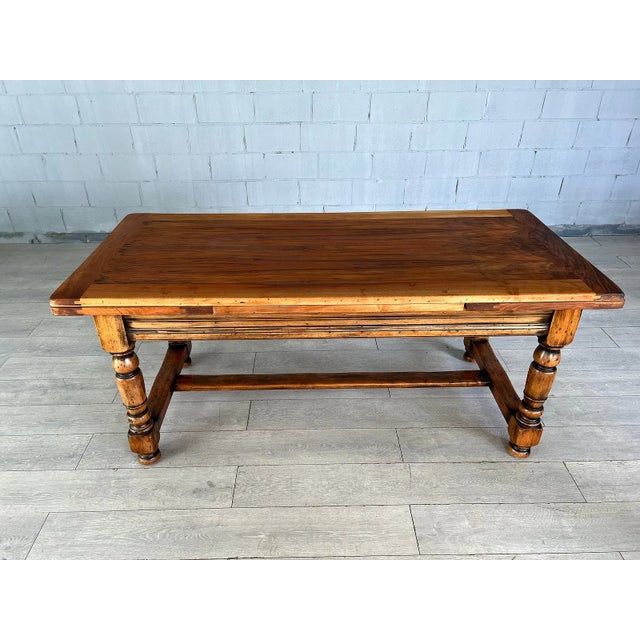Wood Antique European Rustic Oak Farmhouse Table With Extensions For Sale - Image 7 of 11