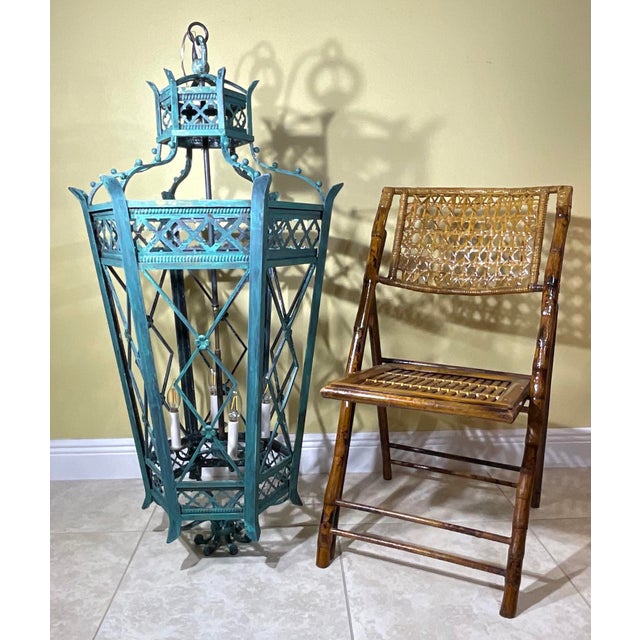 Exquisite Large Hand-Forged Iron Lantern – Verdigris Patina - 47” High X 24”Wide For Sale - Image 17 of 18