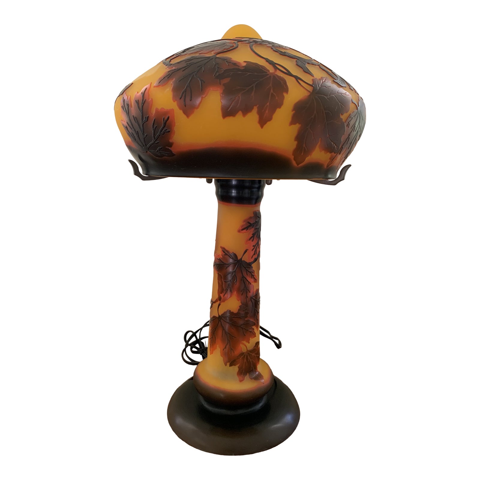 Vintage Reproduction Emile Galle Style Cameo Glass Table Lamp With