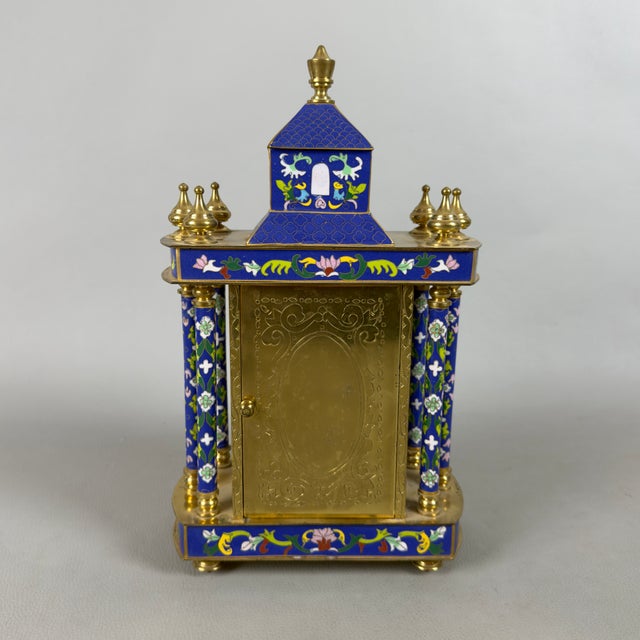 20th Century Pagoda Mechanical Table Clock with Cloisonné Enamels and Gilded Metal For Sale - Image 4 of 11