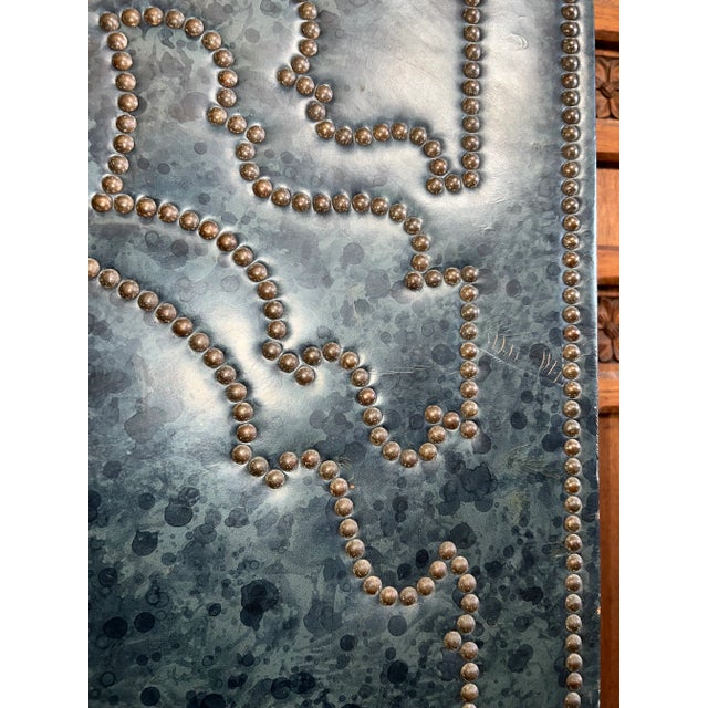 Upholstered Arched Leather Theatre Doors With Frame For Sale - Image 4 of 12