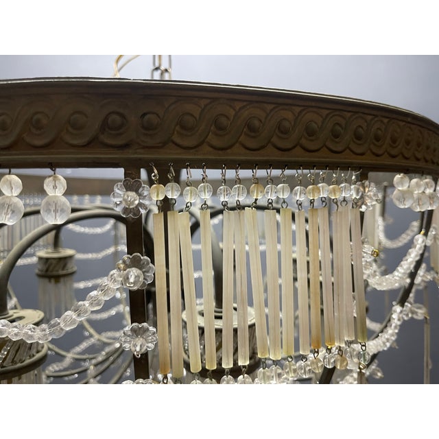 Large Vintage Italian Bronze and Murano Glass Rod Pendant Light, 1940s For Sale - Image 4 of 15