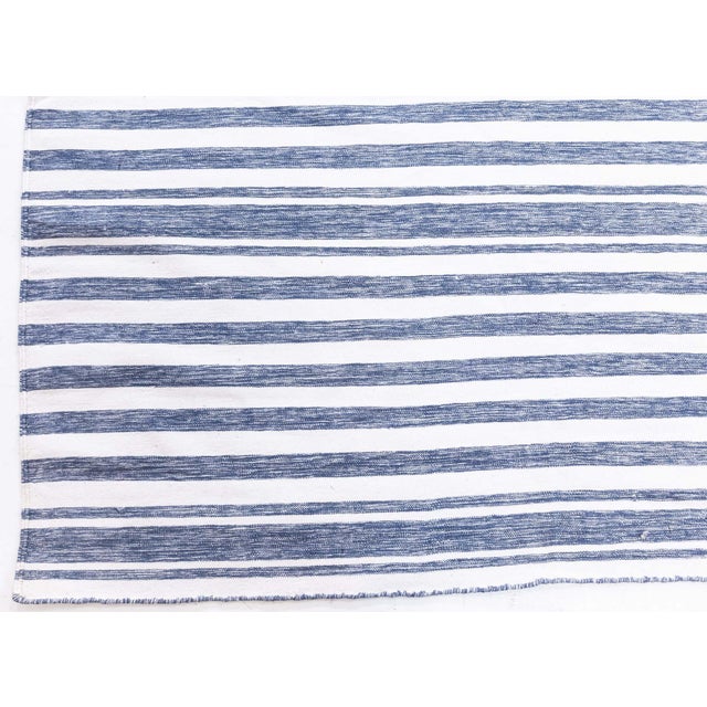 English Doris Leslie Blau Vintage Dhurrie White And Light Blue Hand-Knotted Rug For Sale - Image 3 of 8