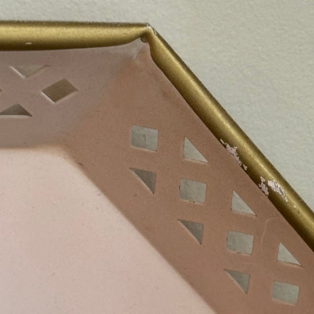 Mid-20th Century Hand Painted Pink Tole Serving Tray For Sale - Image 4 of 10