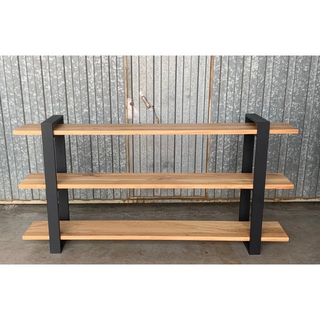 New Custom Etagere with Three Oak Shelves and Iron Structure For Sale - Image 18 of 18