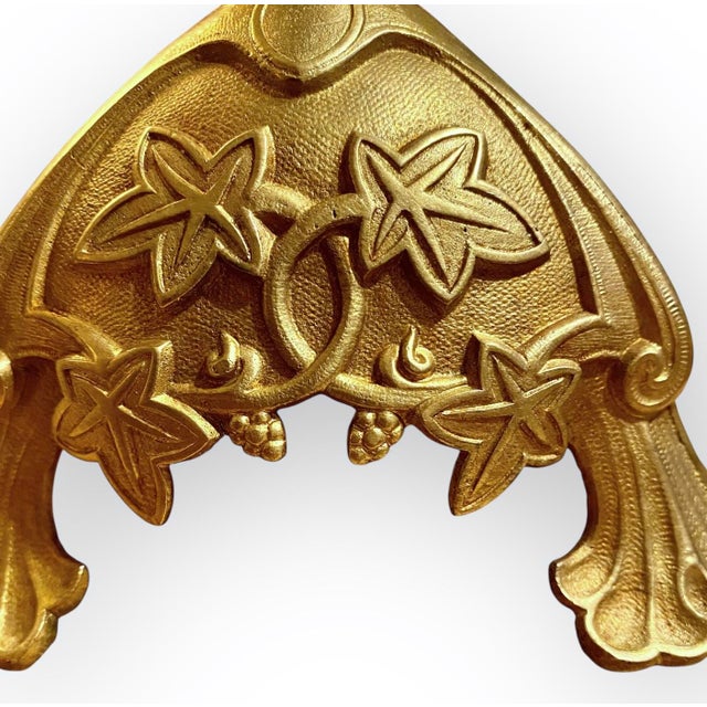 Pr. Antique French Art Nouveau Gilt Brass Alter Candlesticks For Sale - Image 11 of 17