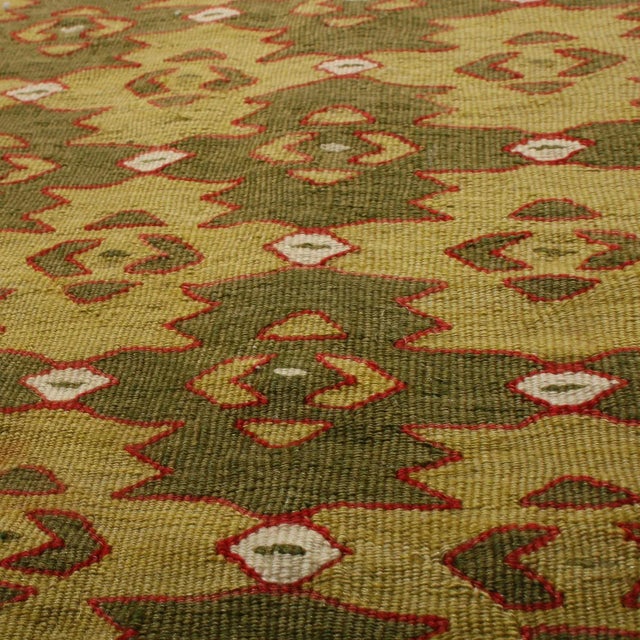 1950s Vintage Mid-Century Sarkoy Geometric Beige-Brown and Green Wool Kilim Rug For Sale - Image 5 of 7