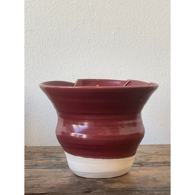 Vintage Original Studio Pottery Pleated Vase For Sale - Image 11 of 12