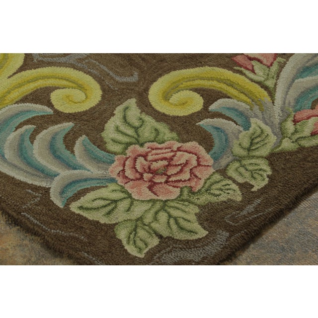 Rug & Kilim Antique Hooked Rug With Floral Cartouche Design in Bright Pastels - Rug & Kilim For Sale - Image 4 of 7