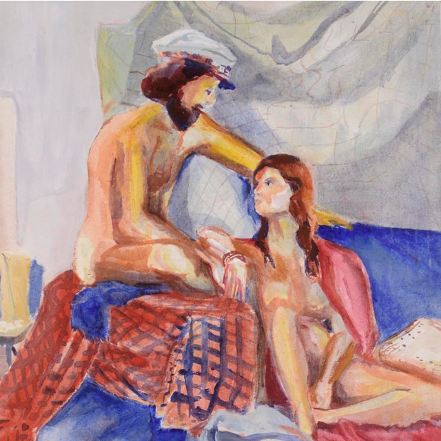 Serene mid century watercolor seascape signed by unknown artist M. C. Schmidt. Signed in the lower left corner. Presented...