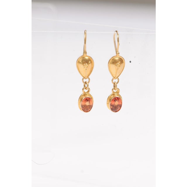 Pair of 22k Gold Garnet Earrings, A Pair For Sale - Image 4 of 12