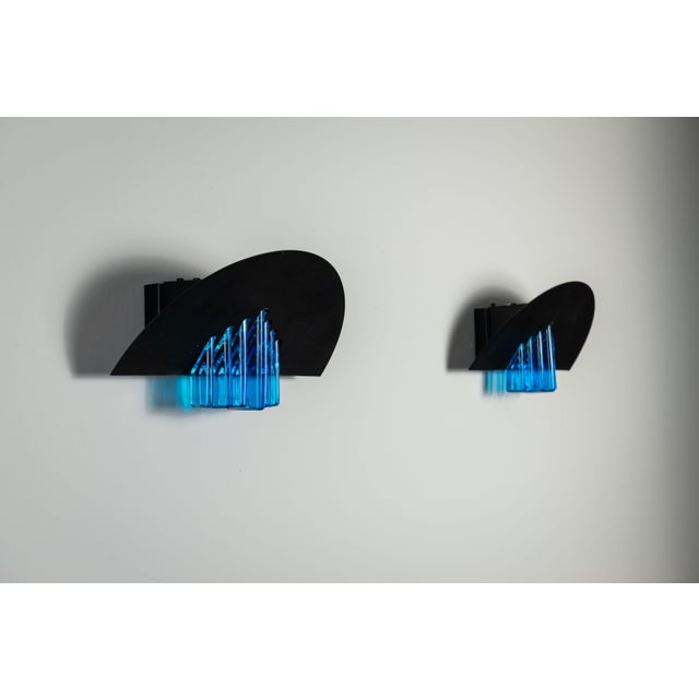 Wall Lamps with Black Frames and Blue Glass from AV Mazzega, 1980s, Set of 2 For Sale - Image 9 of 18