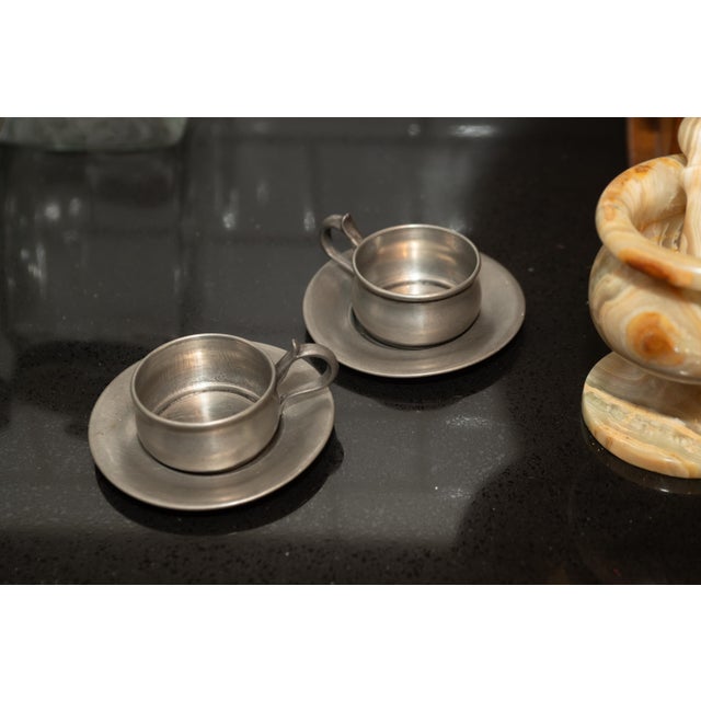 Vintage Italian Pewter Espresso Demitasse Cups and Saucers- 4 Pieces For Sale - Image 9 of 9
