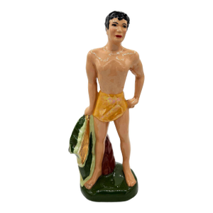 Mid 20th Century Hand Painted Native Surfer W/ Gold Machete Ceramic Sculpture