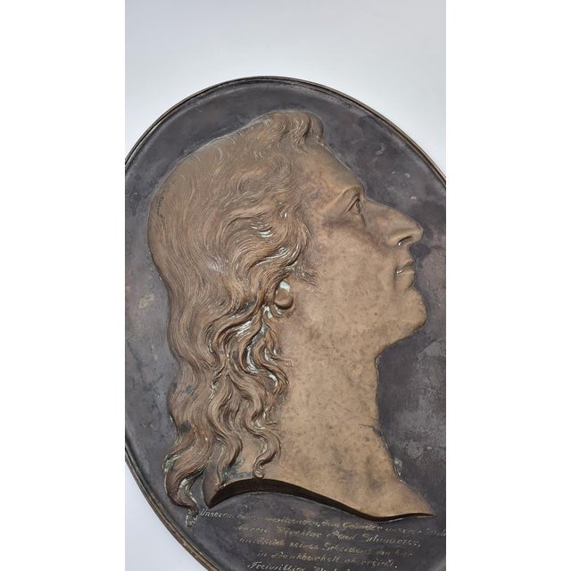 Brown Vintage German Portrait Bas-Relief in Dark Brown Bronze, 1933 For Sale - Image 8 of 15