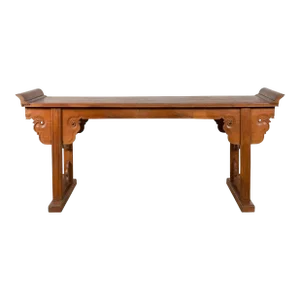 19th Century Chinese Qing Dynasty Carved Cloudy Motif Altar Console Table