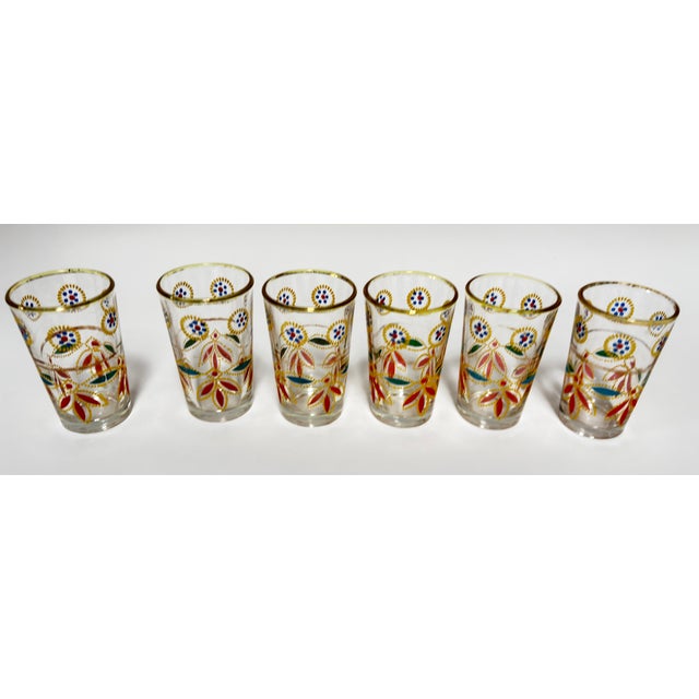 Set of 6 Moroccan Tea Glasses, Hand-Decorated Moorish Motifs, Circa 1960s For Sale - Image 9 of 9