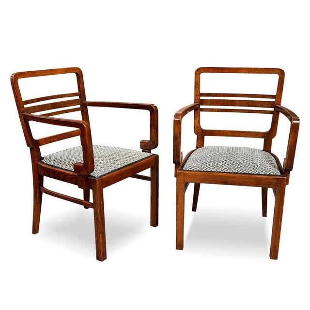 Wood Art Deco Walnut Armchairs, Bohemia, 1930s, Set of 2 For Sale - Image 7 of 7
