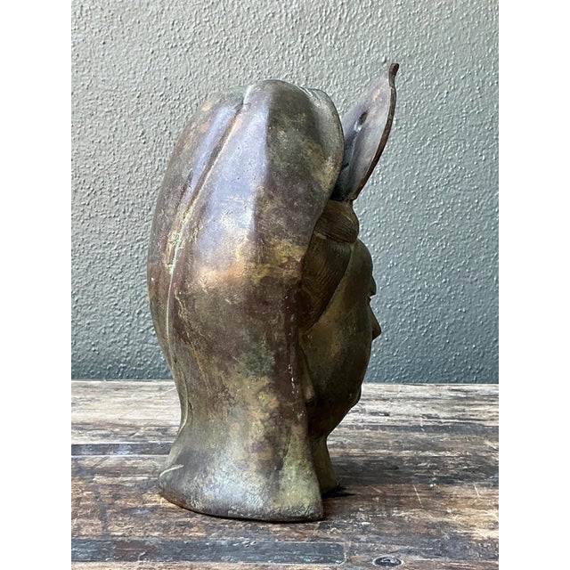 Vintage Patinated Bronze Buddha Head For Sale - Image 15 of 18