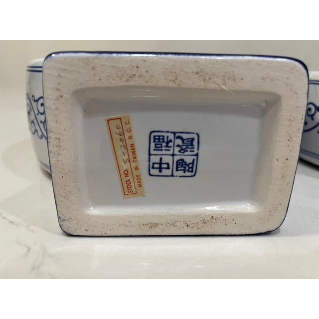 Vintage Pair of Blue and White Chinese Porcelain Moonflask (Urn, Vase) For Sale - Image 10 of 13