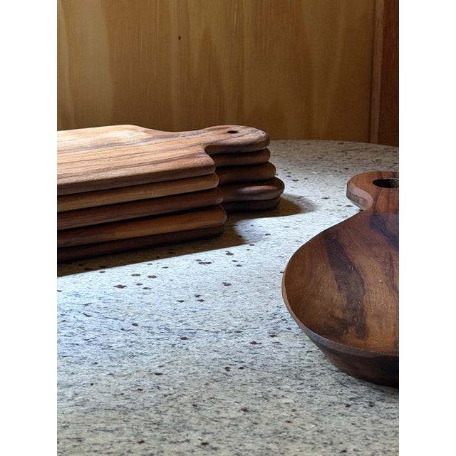 Hand-Carved Olive Wood Serveware, 1980s, Set of 16 For Sale - Image 12 of 18