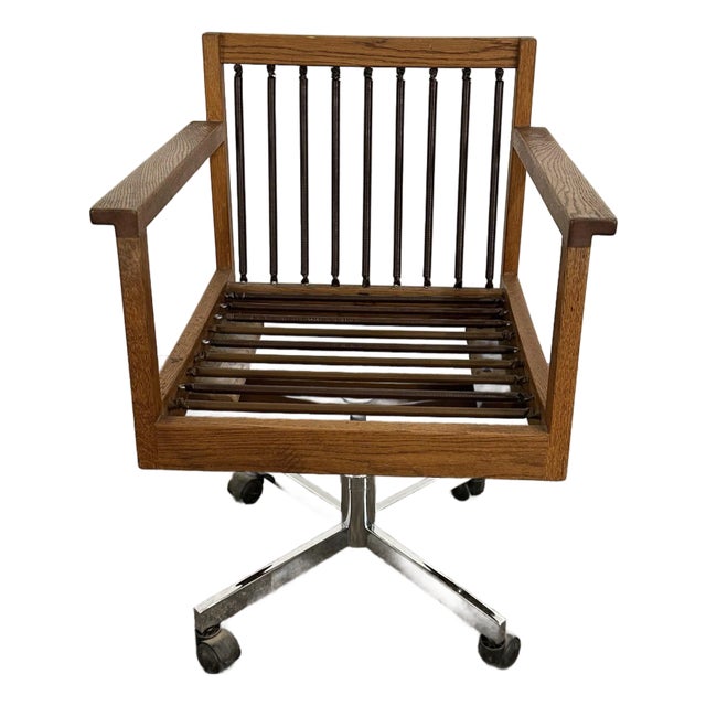 Arden Riddle 1971 Oak Swivel Rocking Mid Century Office Chair on Casters For Sale