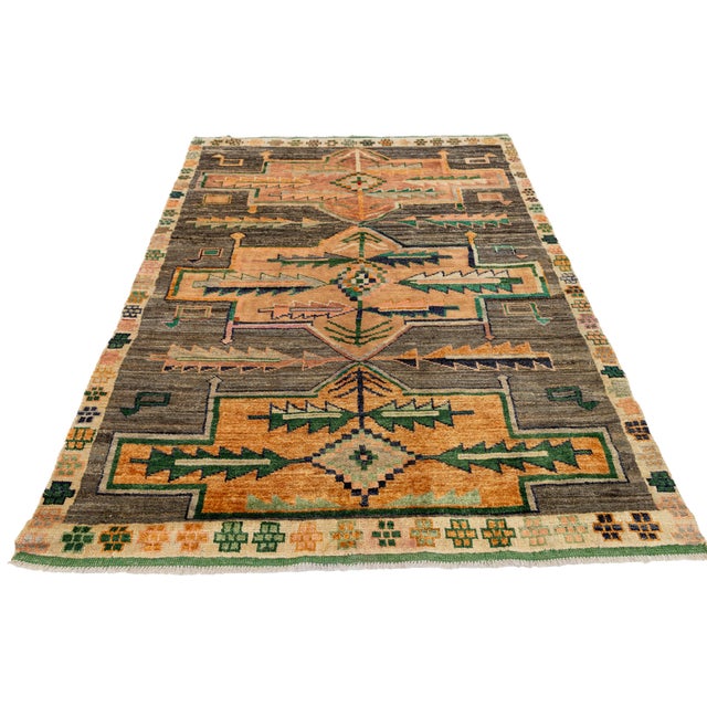 2010s Modern Baluch Style Hand-Knotted Area Wool Rug – Abstract Geometric Tribal 6x8 For Sale - Image 5 of 10