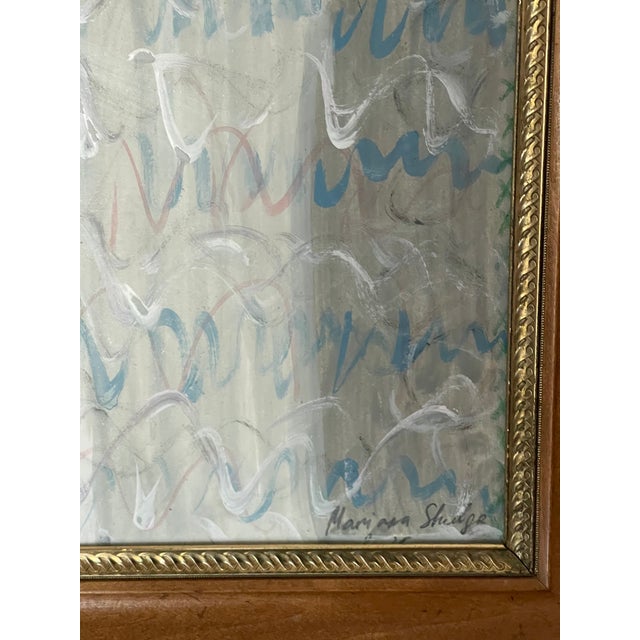 Abstract 1970s Abstract Calligraphic Script Mixed Media Painting Signed and Framed For Sale - Image 3 of 4