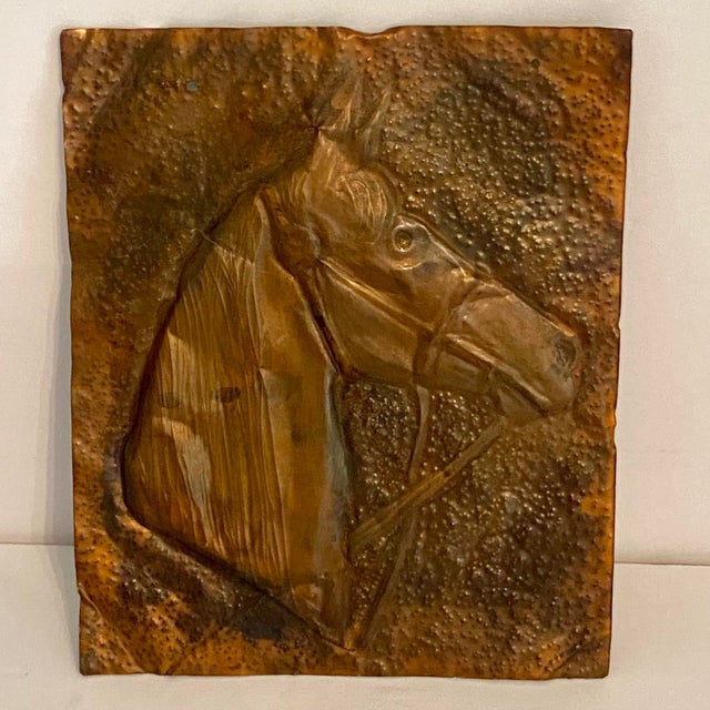 1970s Horse Head Portrait on Copper Hand Hammered Folk Art For Sale - Image 5 of 6