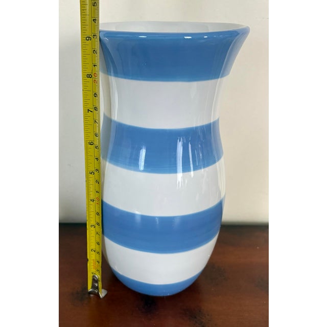 Signed Vintage Barbara Eigen Blue and White Striped Studio Pottery Vase For Sale In Indianapolis - Image 6 of 6
