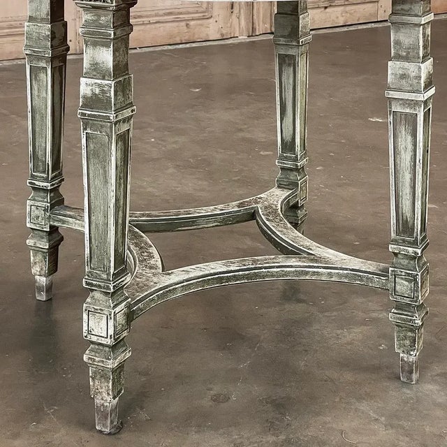 19th Century French Neoclassical Round Painted End Table With Carrara Marble Top For Sale - Image 11 of 13